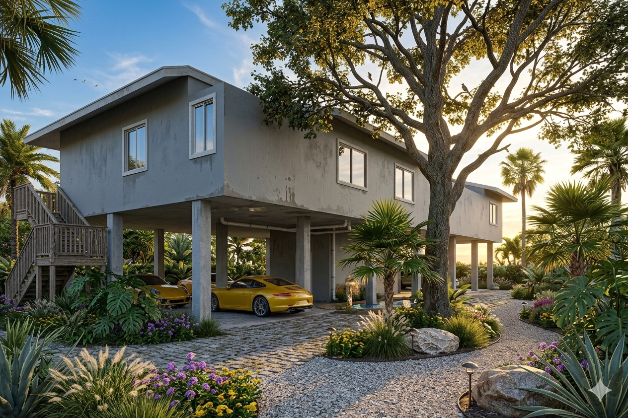 Coastal Stilt House — 3D render